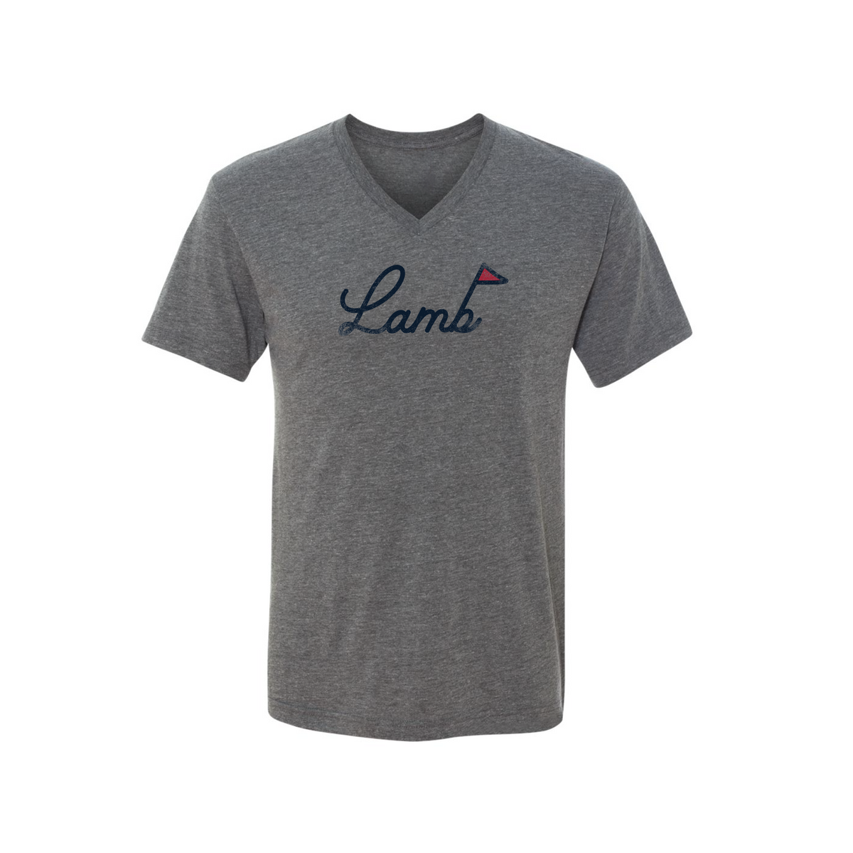 Lamb Script Tee - V-Neck - Heather Gray