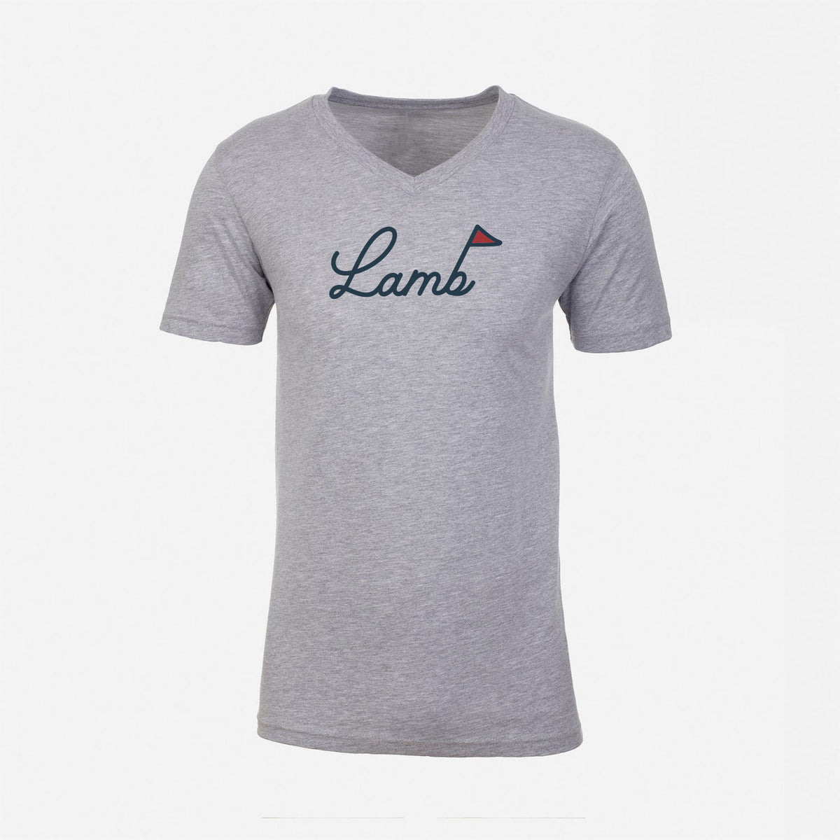 Lamb Script Tee - V-Neck - Heather Gray